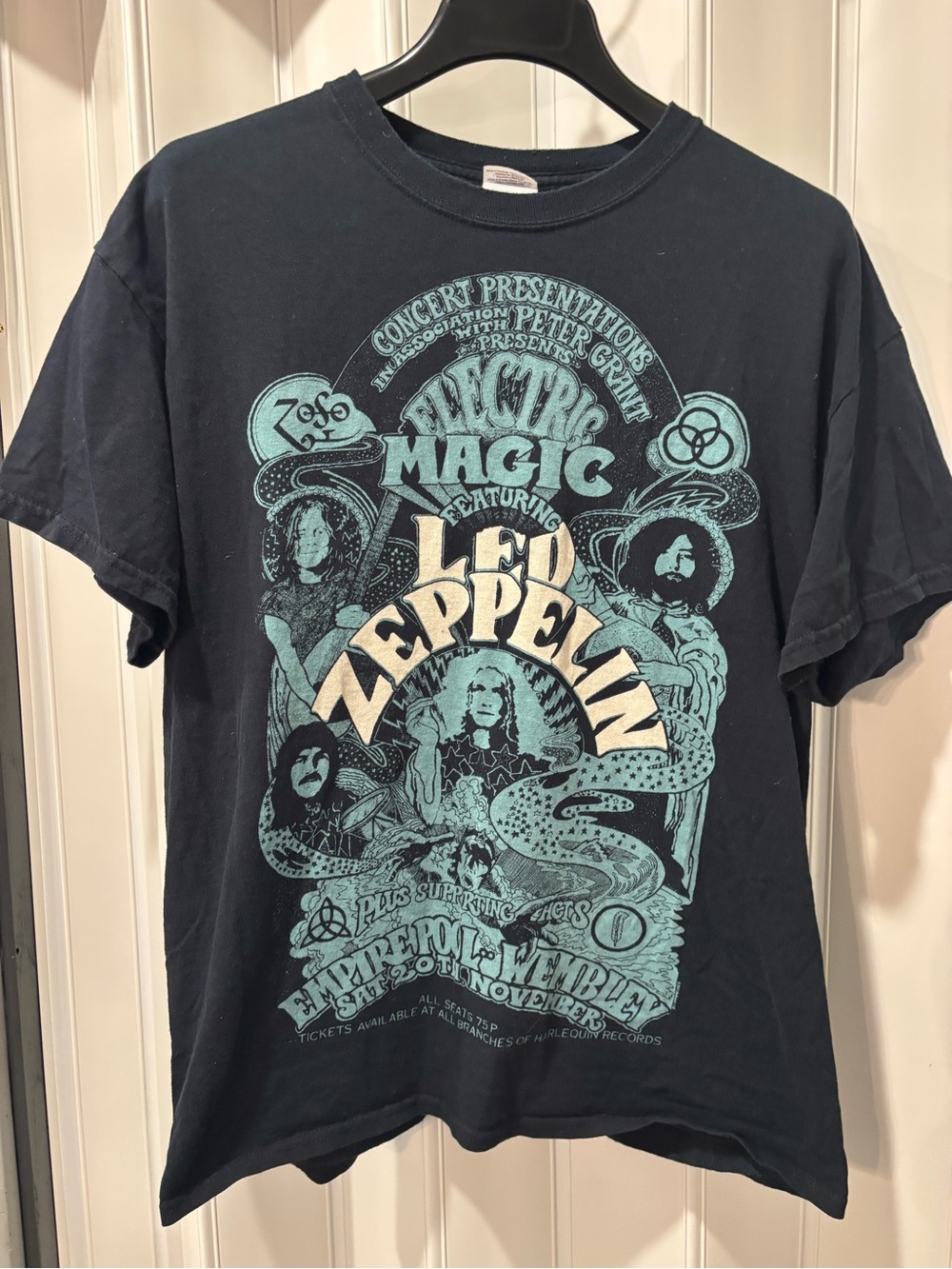 Led Zeppelin Graphic Tee - Black with Teal Print Rare Size Large